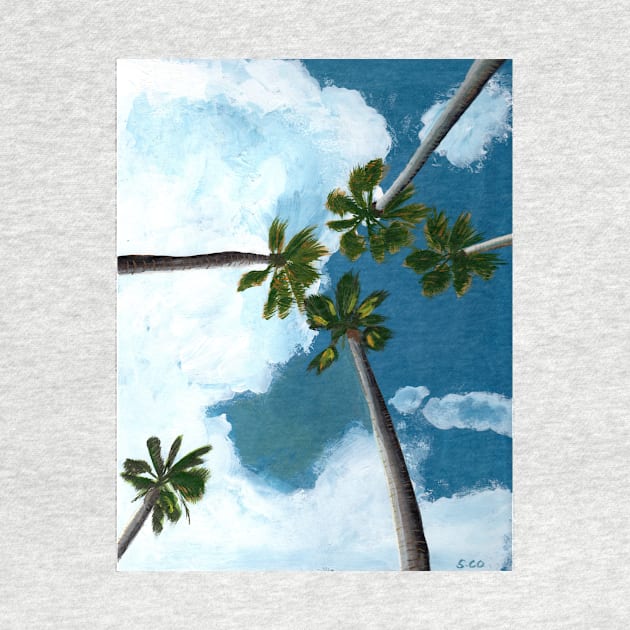 Palm Trees in the Sky Gouache Painting by Sandraartist